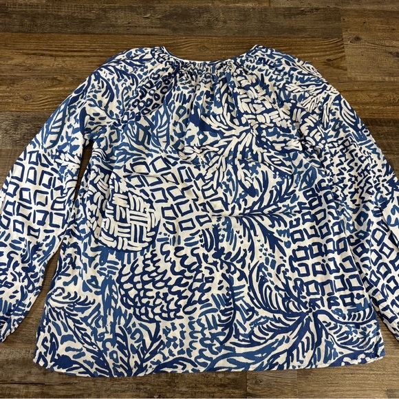 Lilly Pulitzer Blue White Print Long Sleeve Blouse Women’s Small - Picture 4 of 6